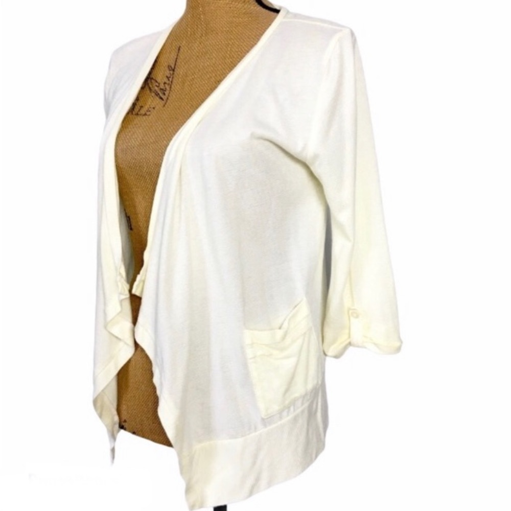 Loft Yellow Cotton Blend 3/4 Sleeves Casual Open Cardigan XS